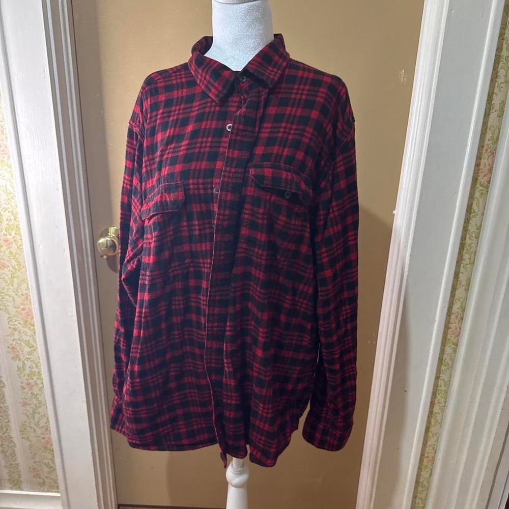 George Flannel Shirt Mens XL Red Black Good Plaid Button Down Long Sleeve